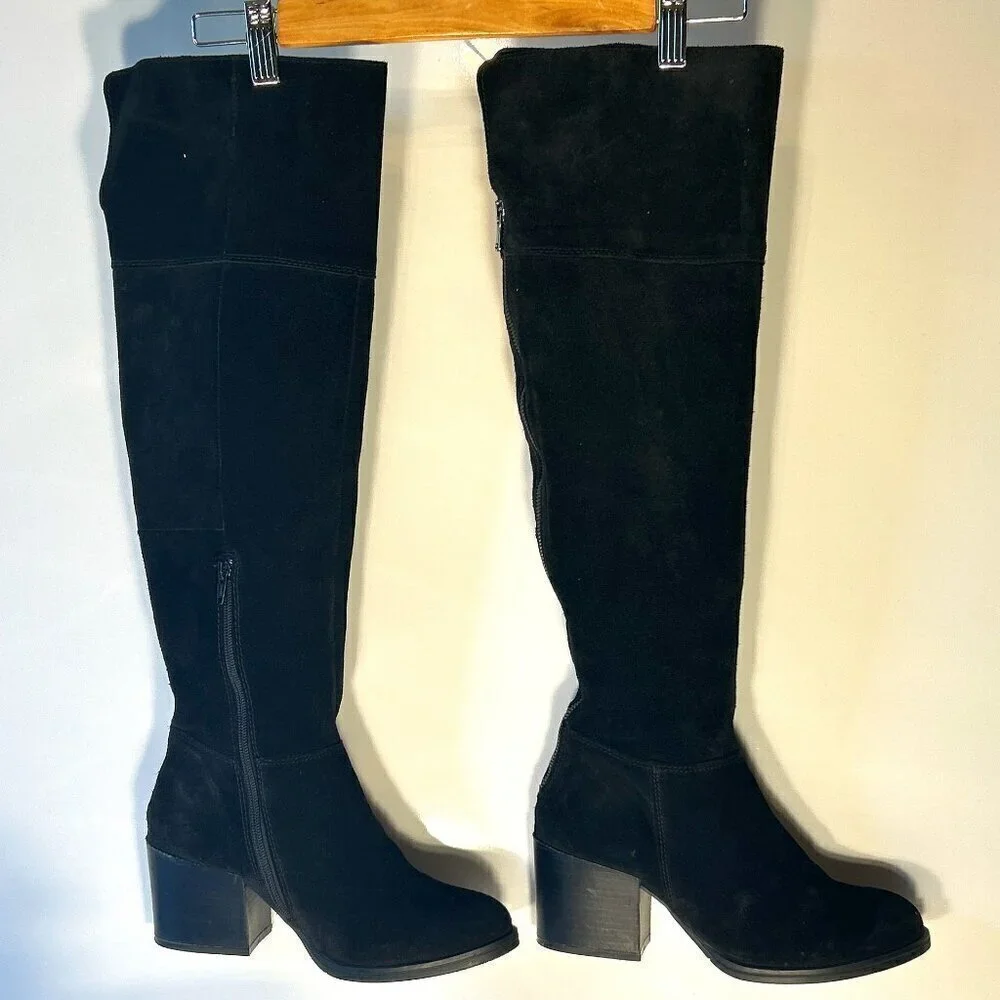 Steve Madden SZ 8.5 Orabela Black Suede Leather Over the Knee Boot Essential